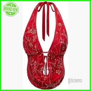 Sequin Cheetah Print Halter Corset Top Y2K Tie Back Sleeveless Crop